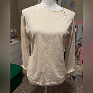 NWT Ann Taylor Cream Long Sleeve Top satin cuffs and piping SZ M